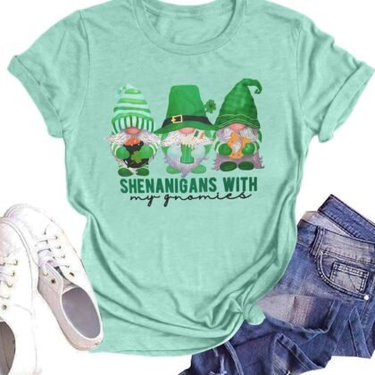 St. Patricks Day Shirt for Womens Cute Gnomes T-Shirt Shamrock Printed Shirts Short Sleeve Graphic Tees Tops
