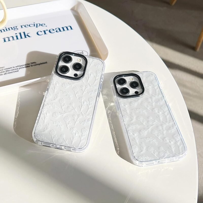 Clear Phone Case,Cute Transparent Silicone White Floral Flower for Women Girls Phone Case,Compatible for iPhone 13 Case/iPhone 14 Case - White - Image 2