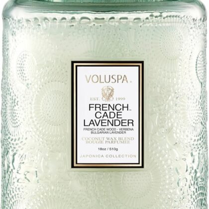 Voluspa French Cade Lavender Candle, 18 oz, Coconut Wax Blend, Scented Candles for Home, 100 Hour Burn Time, Candle Jars