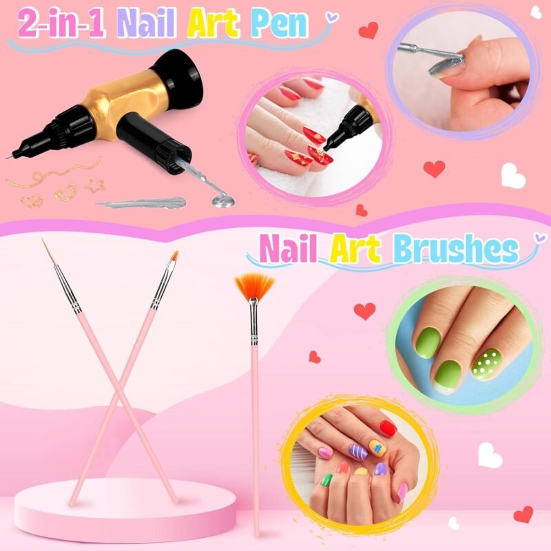 Kids Nail Polish Set for Girls, Nail Art Kit with Nail Dryer & Storage Case, Non-Toxic Peel-Off Quick Dry Nail Polish for Kids, Birthday Christmas Gift for Kids Ages 6-12 - Image 4
