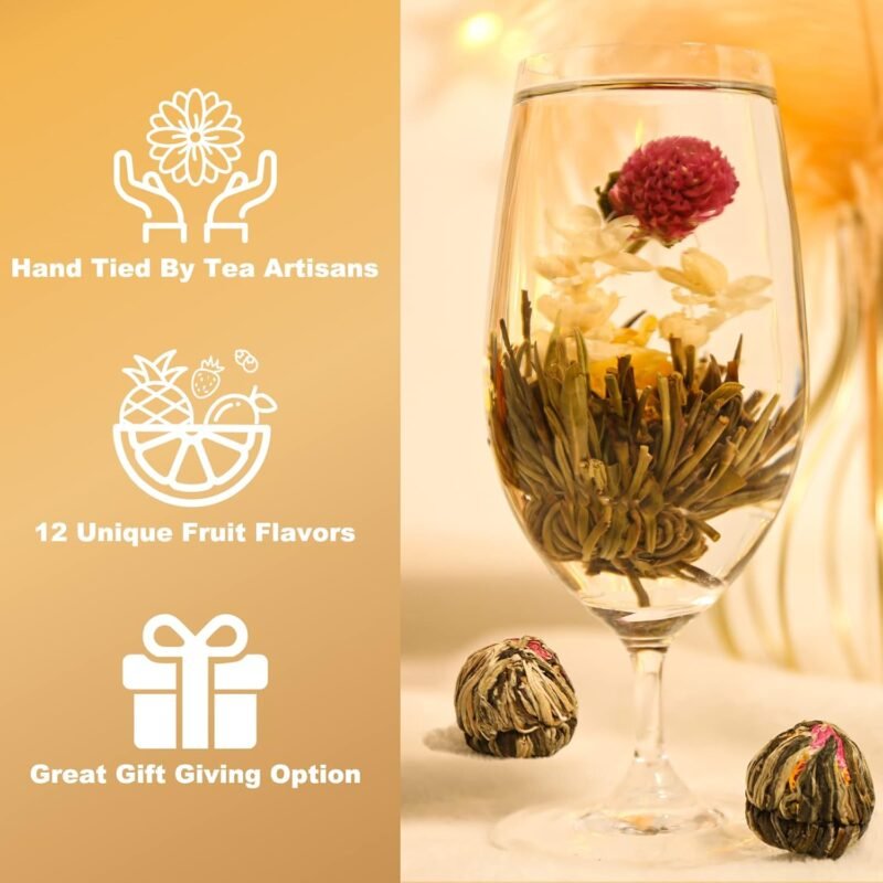 FullChea - Blooming Flowering Tea, 12 Unique Varieties - Flowering Tea in 12 Delicious Fruit Flavors - Gift For Tea Lovers, Christmas, Anniversary, Valentine, Birthday - Image 4