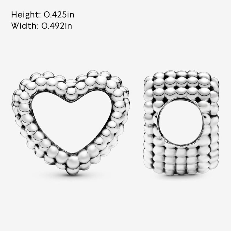 PANDORA Beaded Open Heart Charm - Compatible with PANDORA Moments - Gift for Her - Made with Sterling Silver - with Gift Box - Image 5