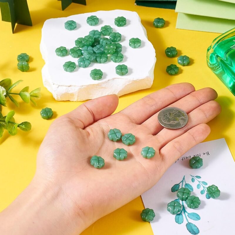 Beadthoven 50pcs Green Shamrock Clover Imitation Jade Glass Beads St. Patrick’s Day Four Leaf Clover Loose Spacers Charm Beads for DIY Bracelet Necklace Earring Lucky Jewelry Making Supplies Decor - Image 6