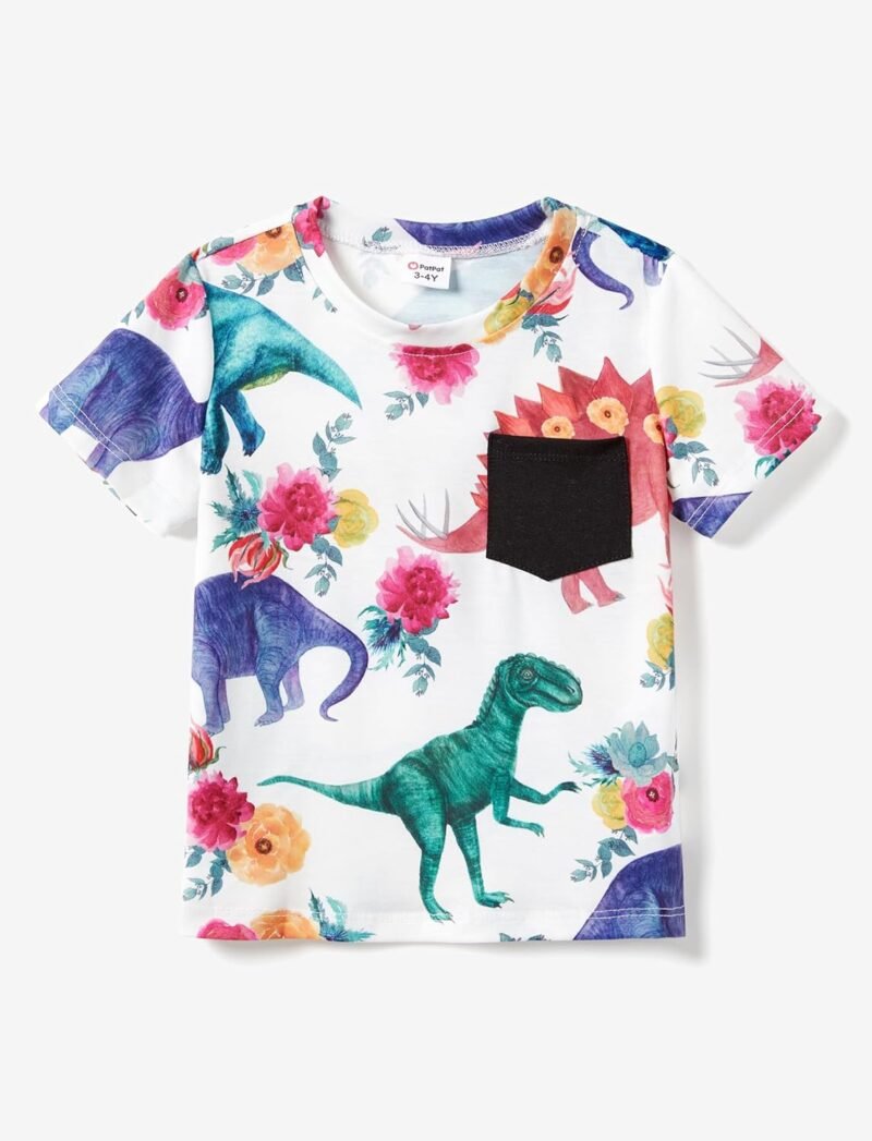 PATPAT Family Matching Outfits Short Sleeve Belted Spliced Pattern Print Dresses and Casual T-Shirts Matching Sets - Image 2