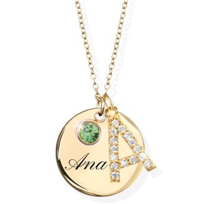 Personalized Initial Birthstone Necklace Valentines Gifts for Women Gold Name a Necklace Coin Pendant Custom Jewelry for Mom Gifts for Her – CN-ZI-BS-N