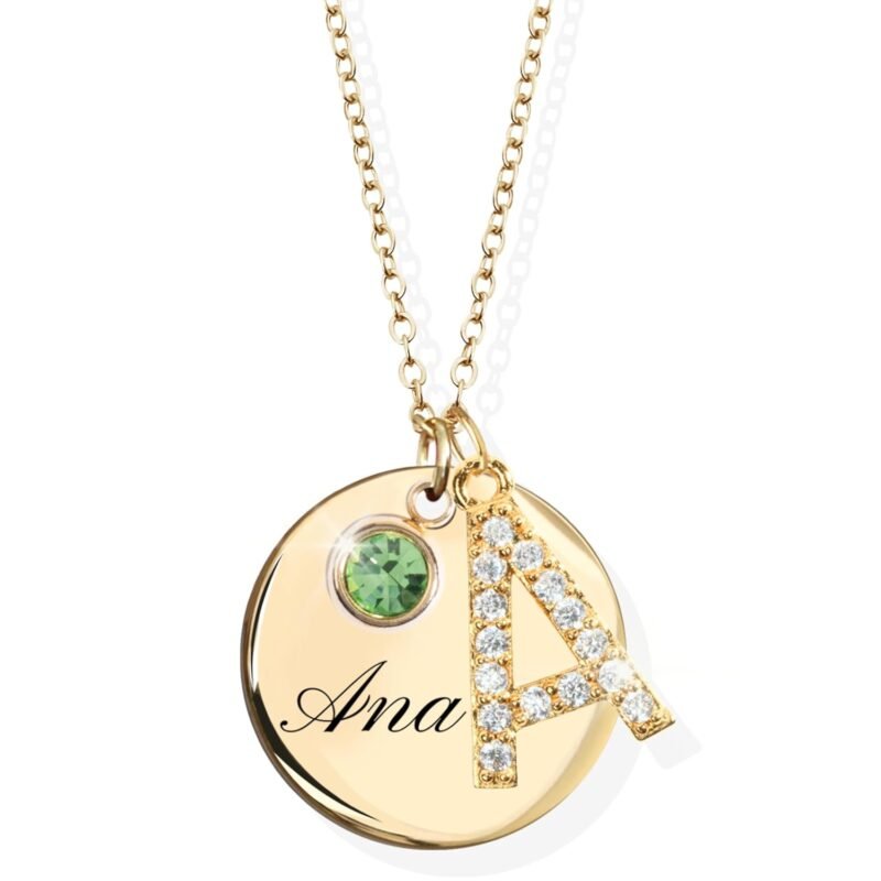 Personalized Initial Birthstone Necklace Valentines Gifts for Women Gold Name a Necklace Coin Pendant Custom Jewelry for Mom Gifts for Her – CN-ZI-BS-N