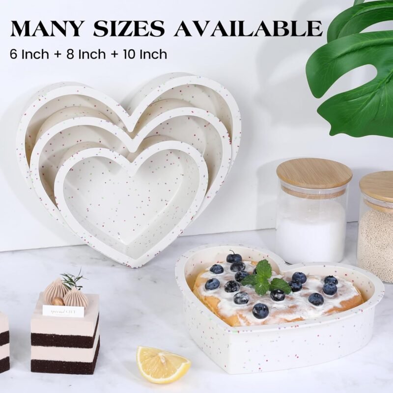 Silicone Heart Shaped Cake Pans 10 Inch Large Heart Cake Pan for Valentine's Day Nonstick Silicone Heart Molds for Baking (2 Pcs Set, Cream) - Image 4