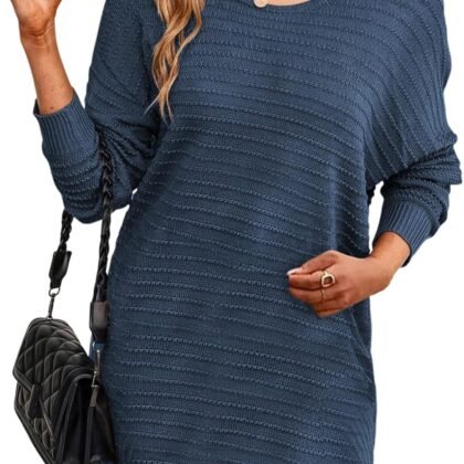 Dokotoo Womens Sweater Dresses 2024 Trendy Casual Crew Neck Long Sleeve Textured Pullover Knit Dress