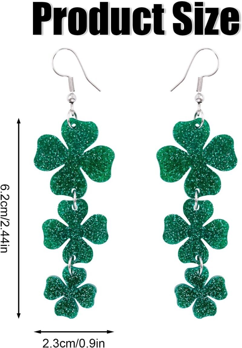 Glitter Shamrock Dangle Earring, Irish Style St Patricks Day Earrings Lucky Acrylic Green Clover Earrings St Patricks Day Accessories for Women Girls - Image 2