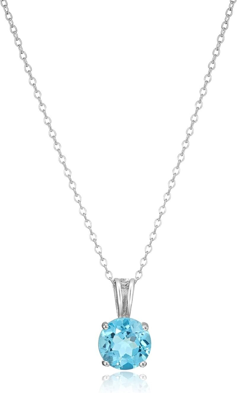 Amazon Essentials Sterling Silver Round Cut Birthstone Pendant Necklace 18" (previously Amazon Collection)