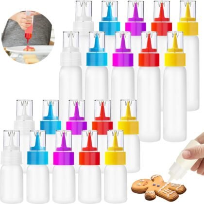 20pcs Squeeze Writer Bottles Set,Plastic Cookie Icing Bottles,10 Each (1 and 2 Ounce)Small Easy Squeeze Bottle for Cake Sugar Cookie Decorating Supplies,Food Coloring,Frosting,Arts and Crafts Kit