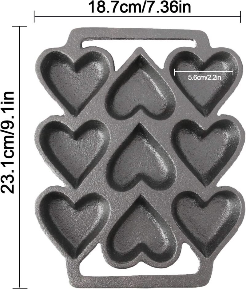 Heart Shaped Cake Pans, Heart Shaped Egg Pan, Fused Glass Heart Molds, 9 Molds Cast Lron,Mini Cake Pan, 1 Baking Tray, 1 Oil Brush(2 Piece Set) - Image 2