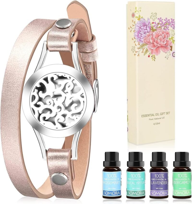 SOMORA Aromatherapy Essential Oil Diffuser Bracelet Gift Set w/Rosemary, Lavender, Bergamot, Eucalyptus, Unique Gifts for Women, Birthday Gift Ideas for Mom, Best Friend, Sister, Wife