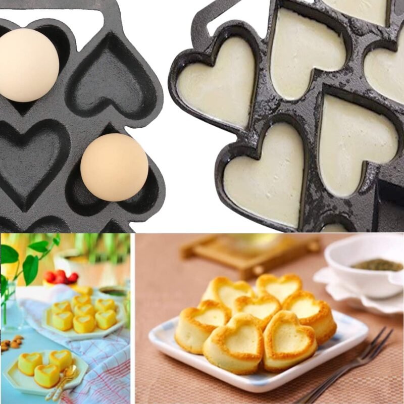 Heart Shaped Cake Pans, Heart Shaped Egg Pan, Fused Glass Heart Molds, 9 Molds Cast Lron,Mini Cake Pan, 1 Baking Tray, 1 Oil Brush(2 Piece Set) - Image 5