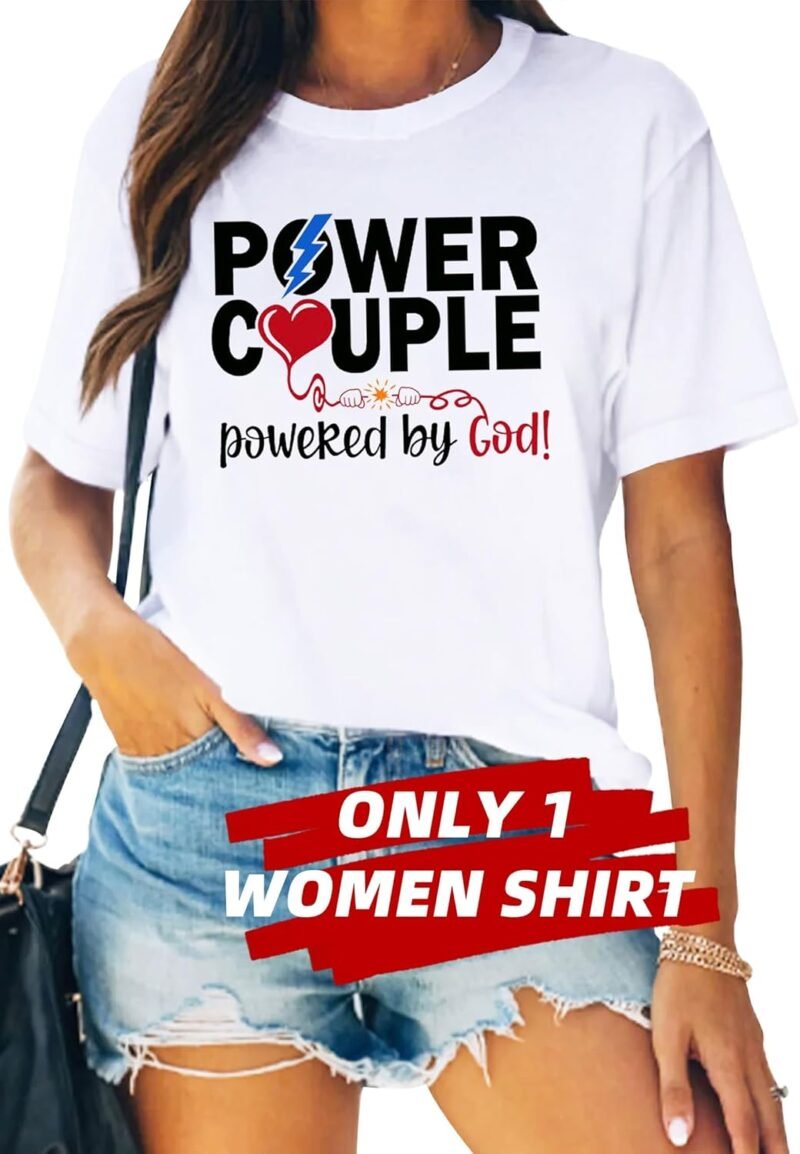 Valentines Day Couples Matching Shirt Power Couple Tee Tops Christian Couples T-Shirt - Image 2