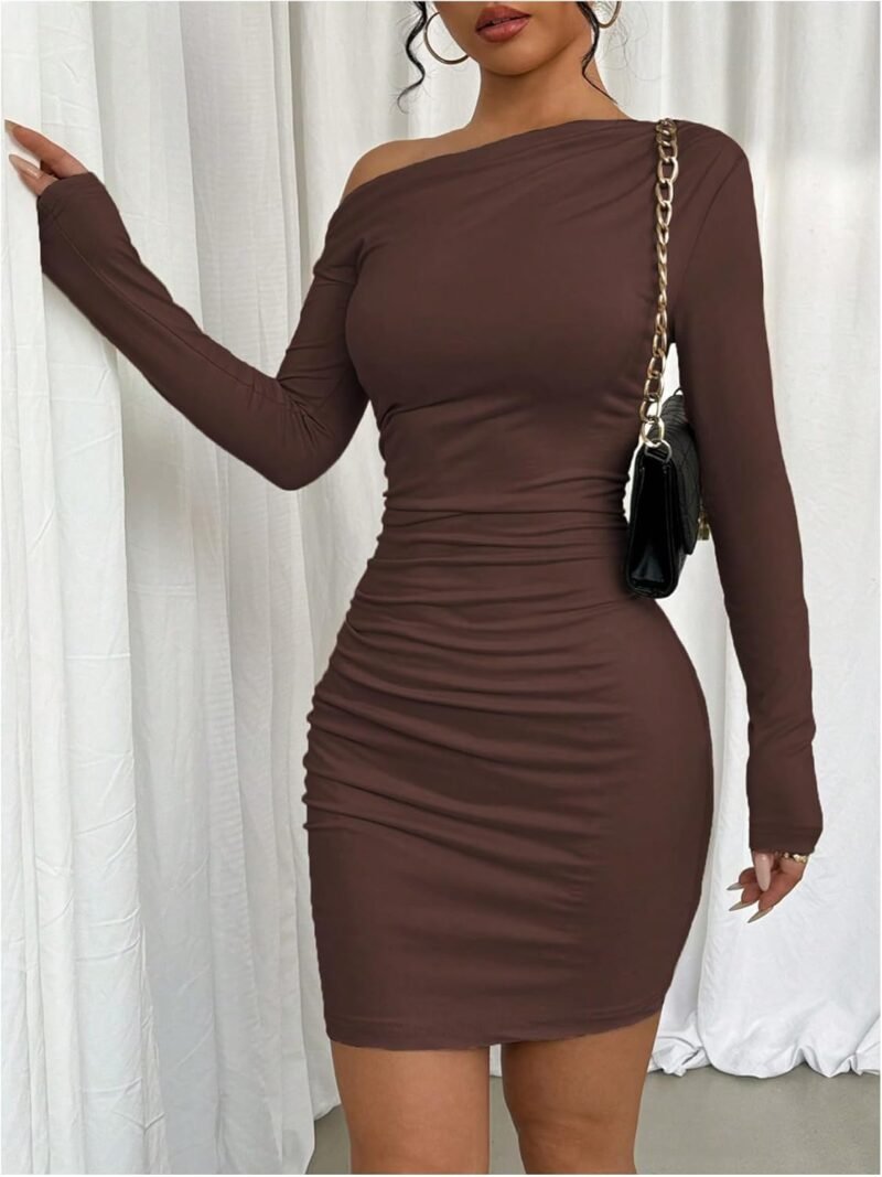 SOLY HUX Women's Ruched Bodycon Mini Dress Off The Shoulder Long Sleeve Fall Dresses - Image 4