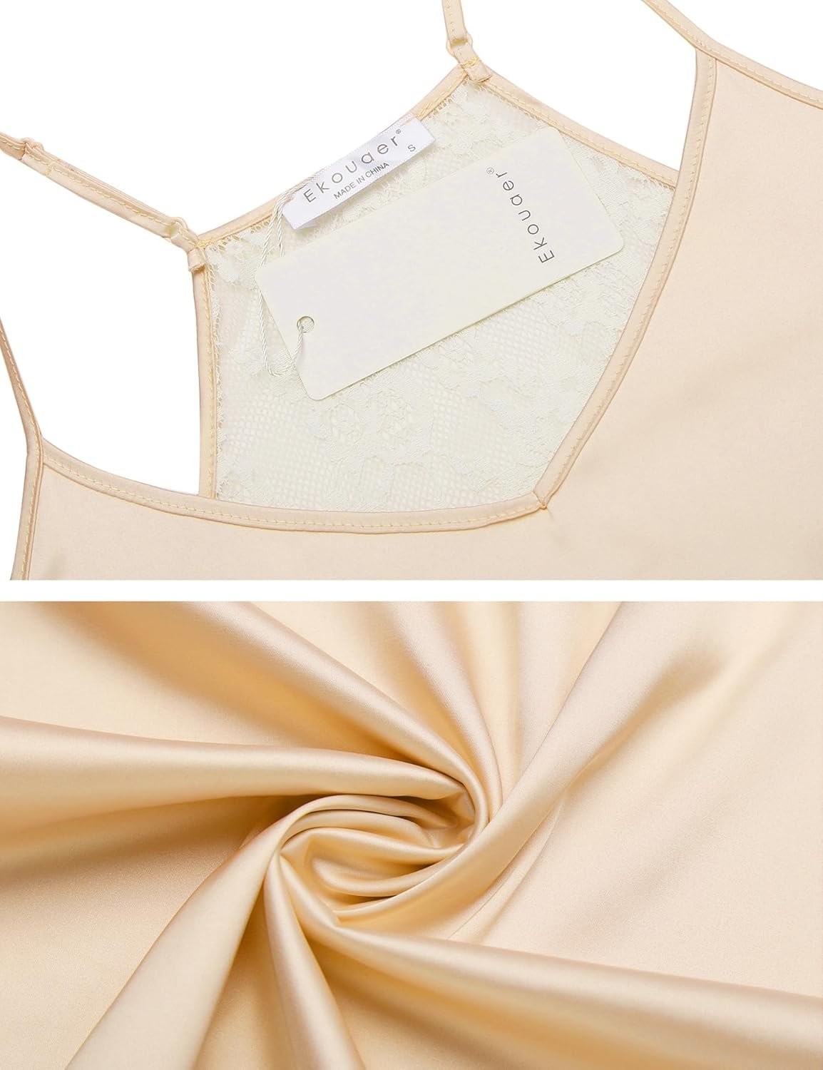 Ekouaer Satin Pajamas Women Lace Sleepwear Lingerie Cami Shorts Set Nightwear XS-XXL - Image 6