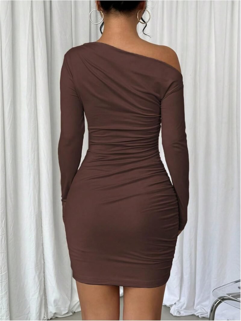 SOLY HUX Women's Ruched Bodycon Mini Dress Off The Shoulder Long Sleeve Fall Dresses - Image 2