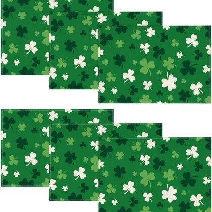 Artoid Mode Green Shamrock St. Patrick's Day Placemats Set of 6, 12x18 Inch Seasonal Spring Luck Table Mats for Party Kitchen Dining Decoration