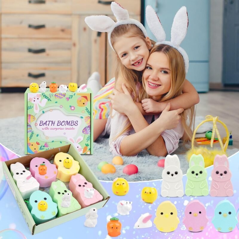 6 Pack Easter Bath Bombs,Bunny and Chicken Bath Salt with Surprise Inside,Easter Gifts for Party Favor Basket Stuffers - Image 6