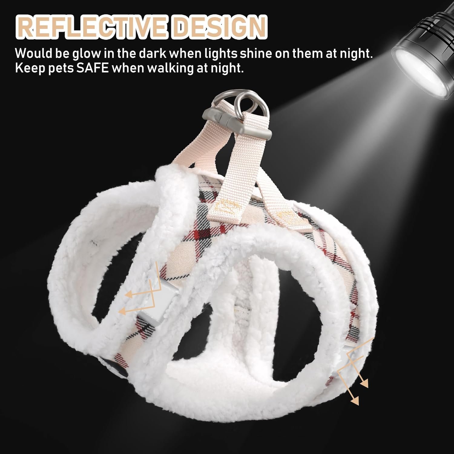 GAMUDA Small Dog Harness Collar and Leash Set, Step in No Chock No Pull Soft Mesh Adjustable Dog Vest Harnesses Plaid Reflective for Dogs Puppy Cats Kitten Rabbit (Warm Beige, M) - Image 4
