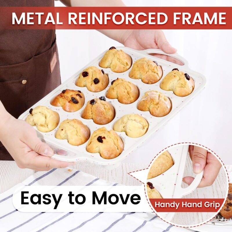 Heart Shaped Silicone Muffin Pan, Metal Reinforced Frame 12 Cups Heart Molds for Valentine's Day Baking Heart Shaped Egg Muffins, Cupcakes, Tartlets, Egg Bites, Chocolate Muffin, Soaps 2 Pack Confetti - Image 4