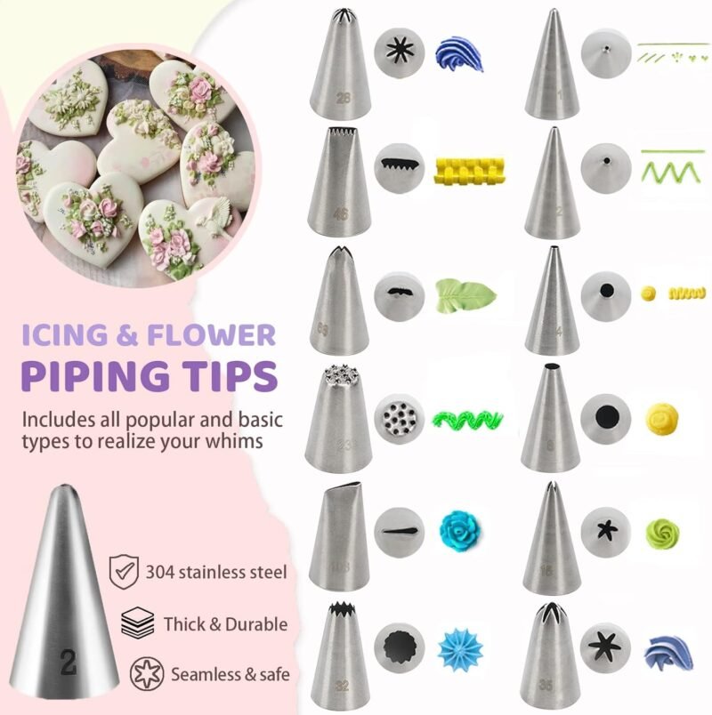 Cookie Decorating Kit 118pcs with Storage Case, Royal Sugar Piping Bags and Tips Icing Supplies Set, Turntable Scribe Decoration Tools for Kids & Cookie Holiday Christmas Valentine - Image 4
