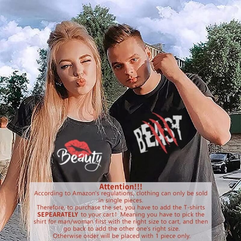 Beast Beauty Matching Couple T-Shirt for Husband Wife,Pure Cotton Matching T-Shirt for Lover（Pack of 1 T-Shirt） - Image 3