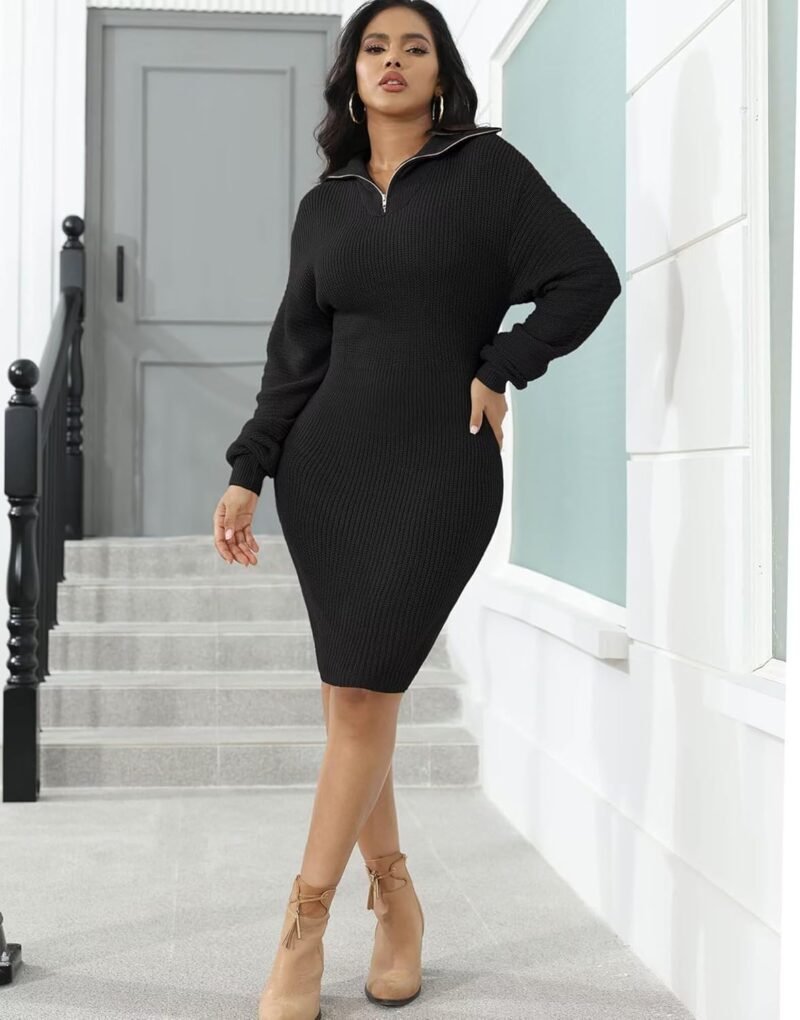 IyMoo Women's 2025 V Neck Ribbed Long Sleeve Bodycon Pullover Cute Mini Sweater Dress - Image 7
