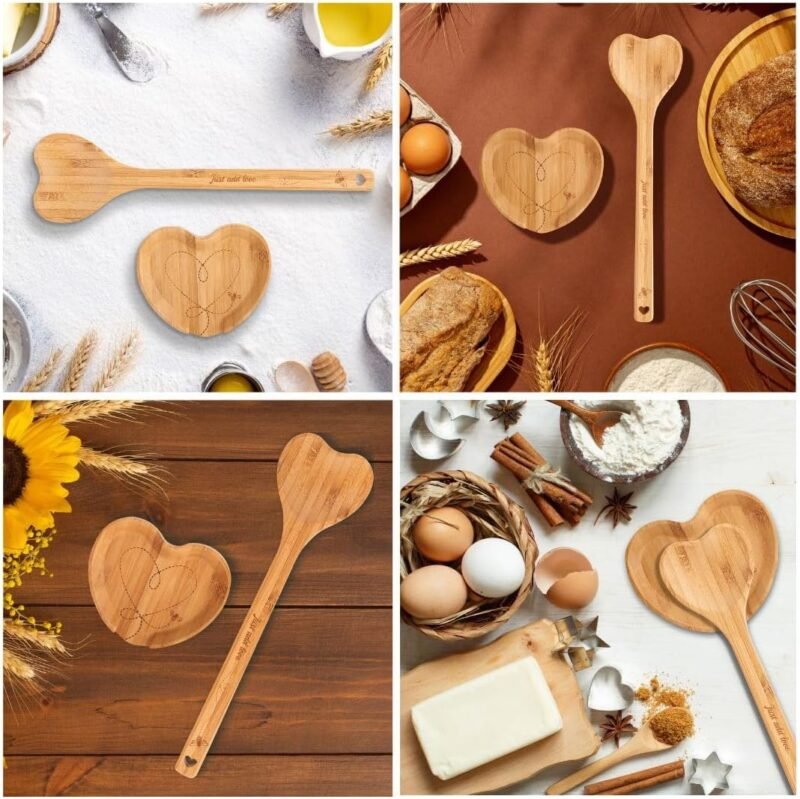 Heart Shaped Wooden Spoon & Heart Spoon Rest With A Unique Bumble Bee Design. Queen Bee Kitchen decor and accessories - Engraved With Just Add Love - Image 8