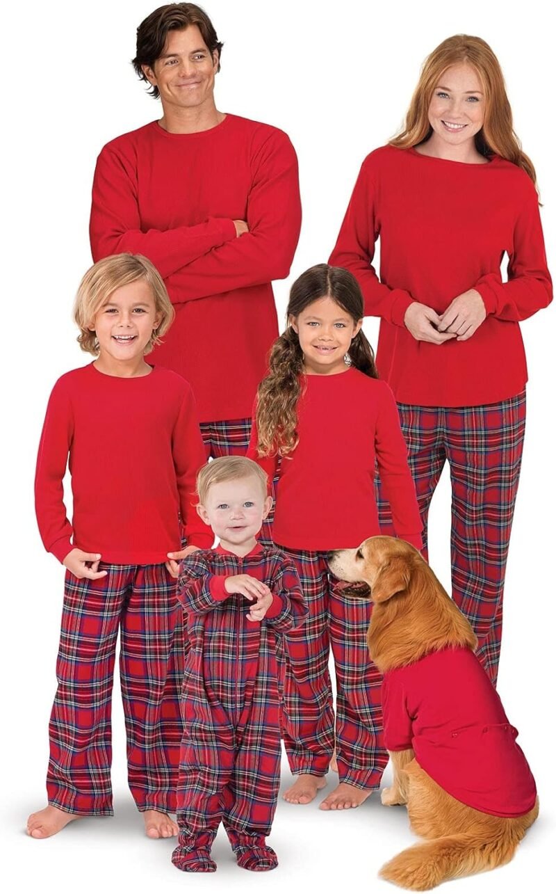 PajamaGram Christmas Pajamas for Family, Thermal Plaid