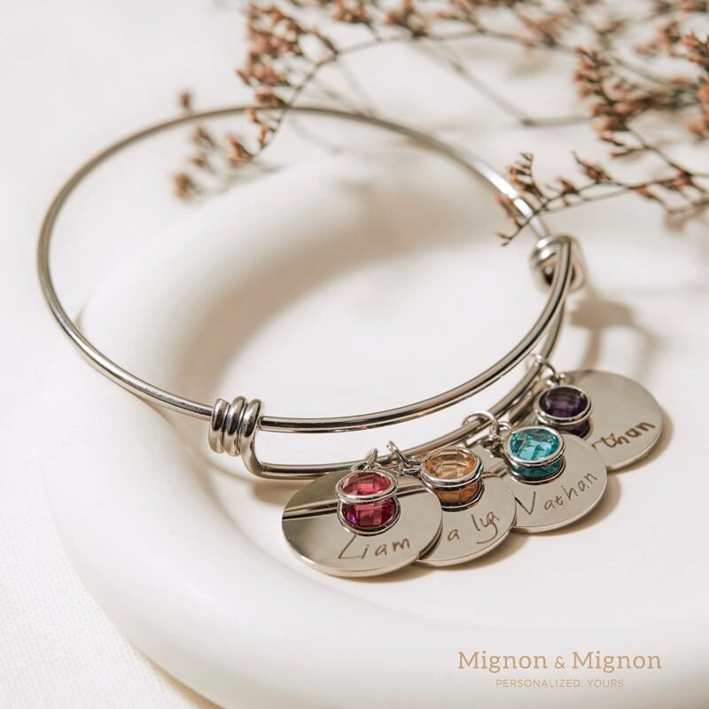 Personalized Birthstone Bracelet Custom Engraved Name Charm, Friendship Jewelry for Bridesmaid, Mom Valentines Gift, Best Gift for Grandma, Matching Bracelets for Women – ABR-LC-BS - Image 3