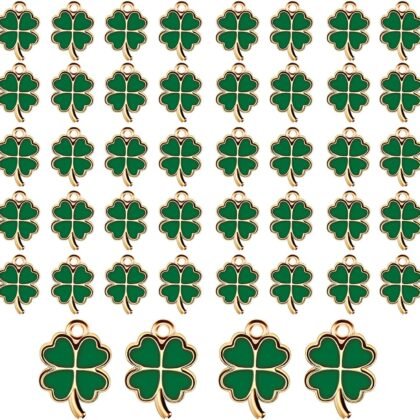 Hicarer 60 Pieces St Patrick's Day Shamrock Charms Pendants Four-Leaf Clover Charms Enamel Shamrock Charms Lucky Resin Charms DIY Jewelry Ornaments for Necklace Bracelet Ankle Earrings