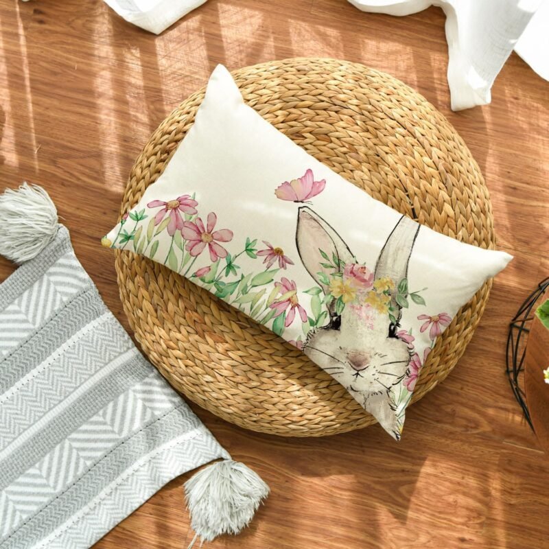 AVOIN colorlife Easter Floral Garland Bunny Throw Pillow Cover, 12 x 20 Inch Spring Rabbit Holiday Cushion Case Decoration for Sofa Couch - Image 4
