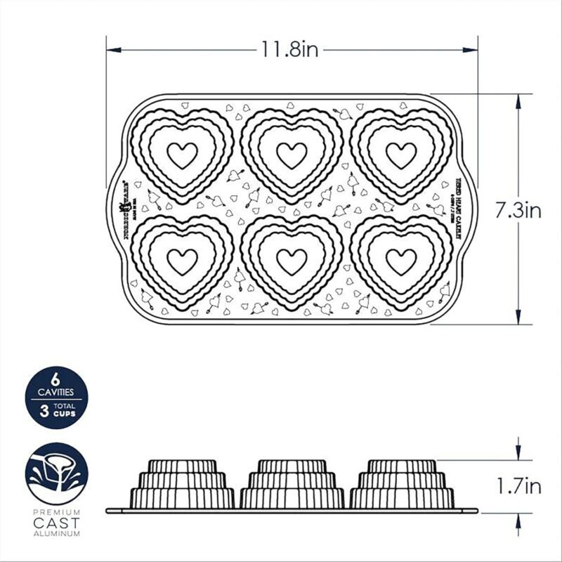 Nordic Ware Cast Bundt Bakeware Tiered Heart Cakelets Toffee, 3-Cup - Image 5