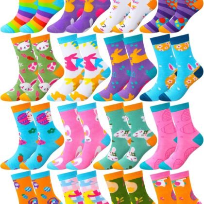 Geyoga 16 Pairs Easter Socks Bulk for Women Rabbit Print Crew Socks Macaron Color Socks Funny Unisex Novelty Socks Easter Socks for Women Easter Gift
