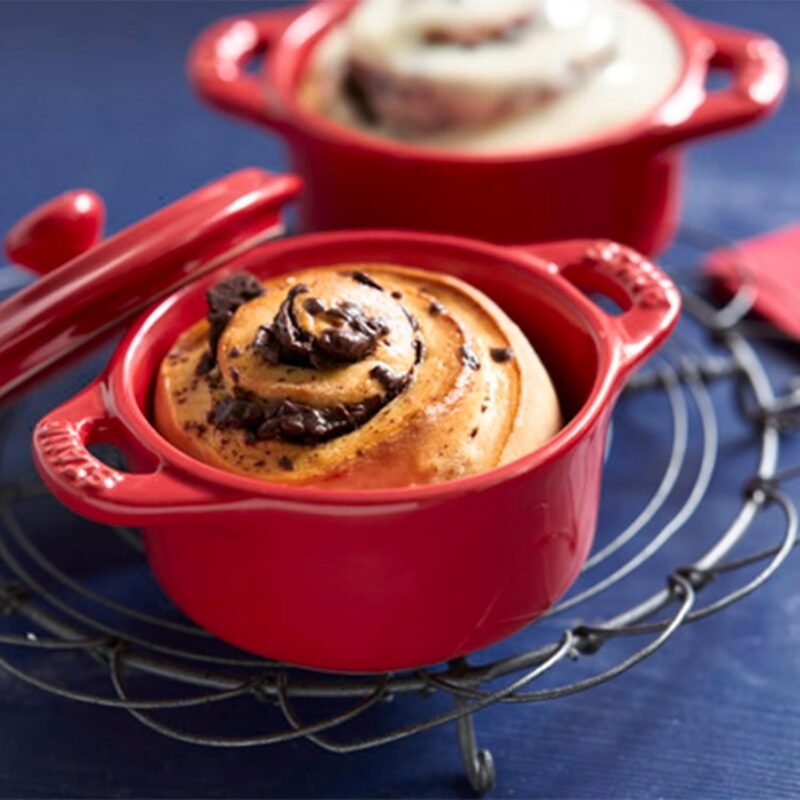 STAUB Ceramics Dutch Oven 3-piece Mini Round Cocotte, Cherry - Image 3
