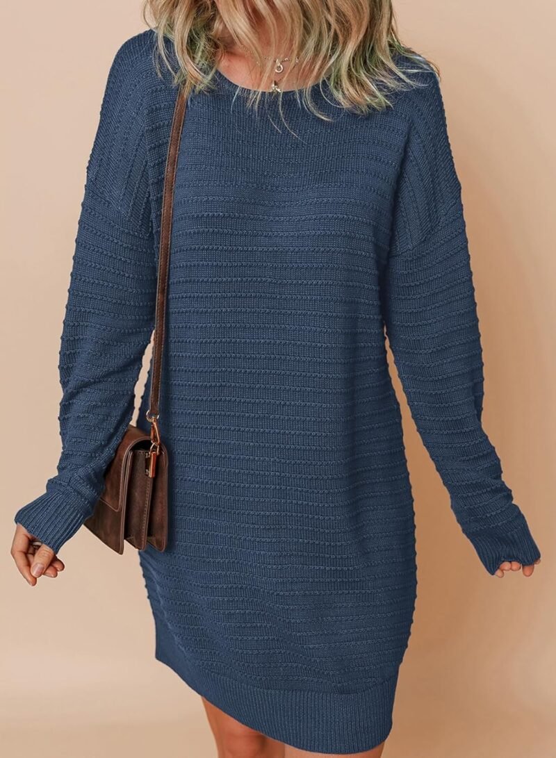 Dokotoo Womens Sweater Dresses 2024 Trendy Casual Crew Neck Long Sleeve Textured Pullover Knit Dress - Image 3