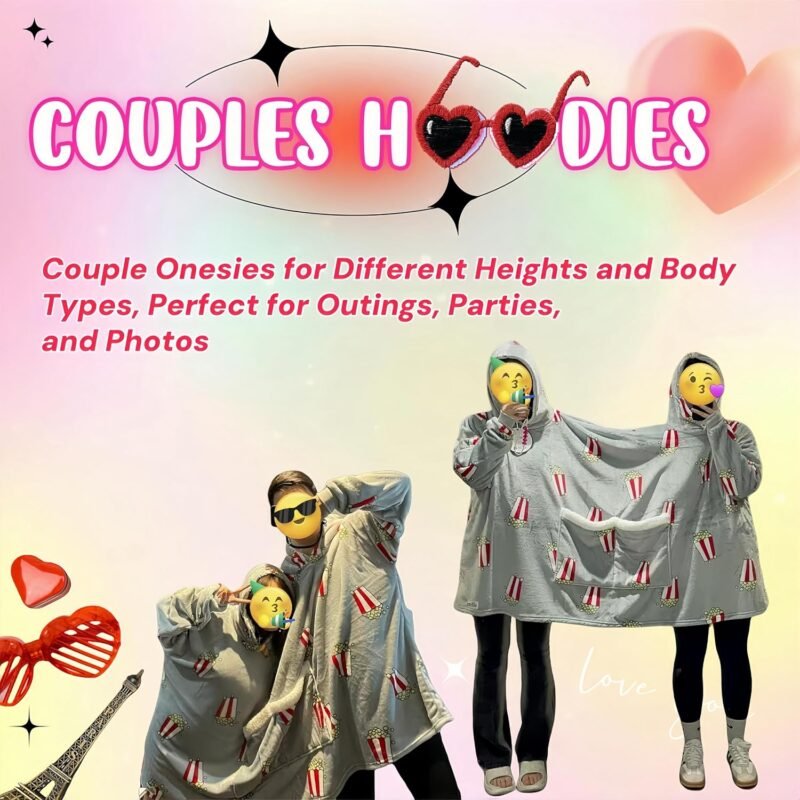 Couples Hoodies Pajamas, Oversized Matching Onesies Sweatshirts Two Person hoodie with Pocektes - Image 6