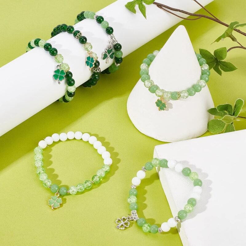 SUNNYCLUE 1 Box DIY 6Pcs St Patrick Charms Beading Bracelets Making Kit Four Leaf Clover Charm Irish Shamrock Charm Lucky Green Beads St Patricks Day Charms for Jewelry Making Kits Adult Women Craft - Image 5