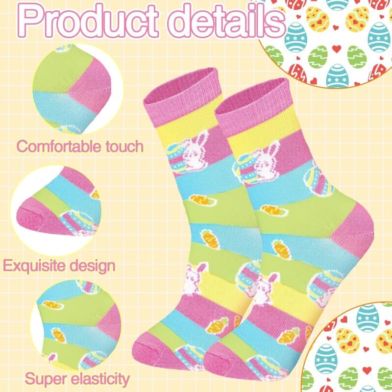 12 Pairs Easter Socks Women Easter Bunny Crew Socks Novelty Rabbit Carrot Egg Pattern Socks Holiday Socks for Easter Party Gift - Image 4