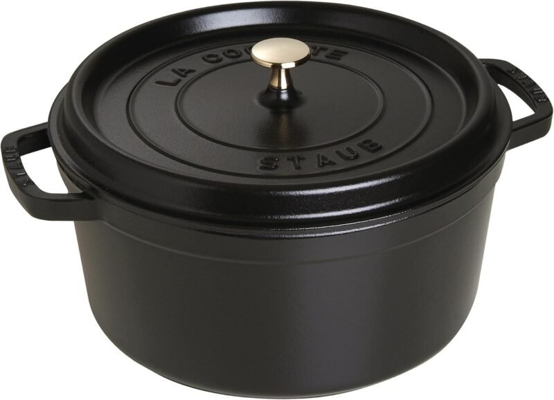 STAUB Cast Iron Dutch Oven 7-qt Round Cocotte, Made in France, Serves 7-8, Black Matte