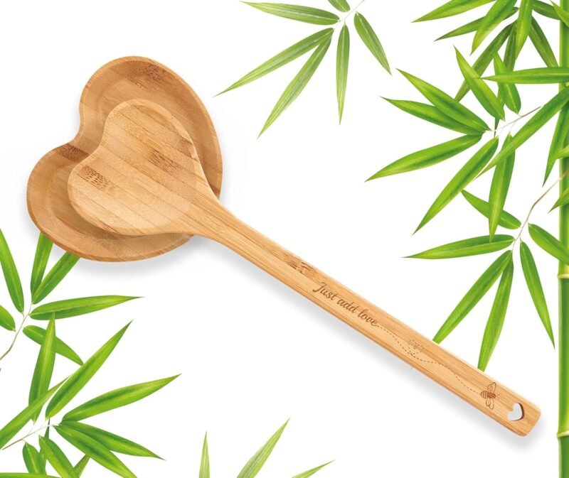 Heart Shaped Wooden Spoon & Heart Spoon Rest With A Unique Bumble Bee Design. Queen Bee Kitchen decor and accessories - Engraved With Just Add Love - Image 7