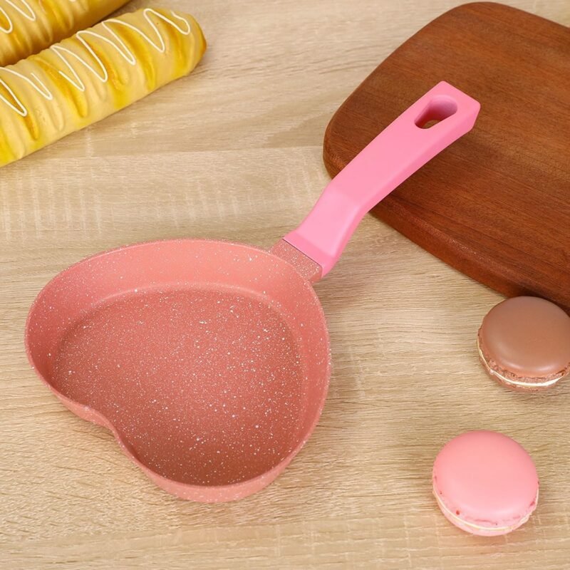 Mini Nonstick Egg Pan, Small Frying Pan with Unique Heart-shaped, One Egg Frying Pan with Granite Coating, Multi-functional Frying Pan for Cooking Eggs, Pancake, Sausages and Burgers, Pink - Image 7