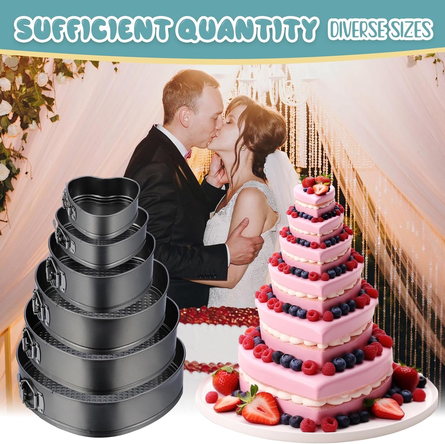 Zhehao 6 Pcs Heart Shape Cake Pans Valentine's Day Heart Cake Mold 6 Cheesecake Molds Diverse Sizes Nonstick Springform Pan Set Leakproof Deep Pans for Valentine's Day Family Couples Spouses - Image 4