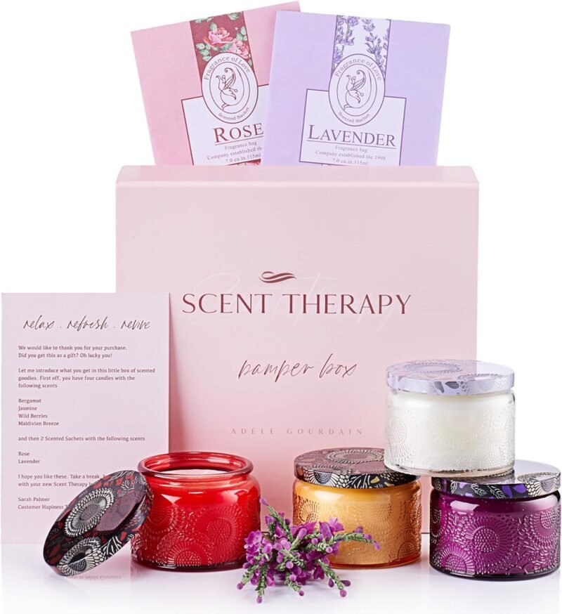 Aromatherapy Candle Gift Set for Women- Scented Candles for Home, Unique Decor Present for Birthday, Bridesmaid, Housewarming, Anniversary Candle Set with Scented Sachets- Pampering Gift Sets, Women