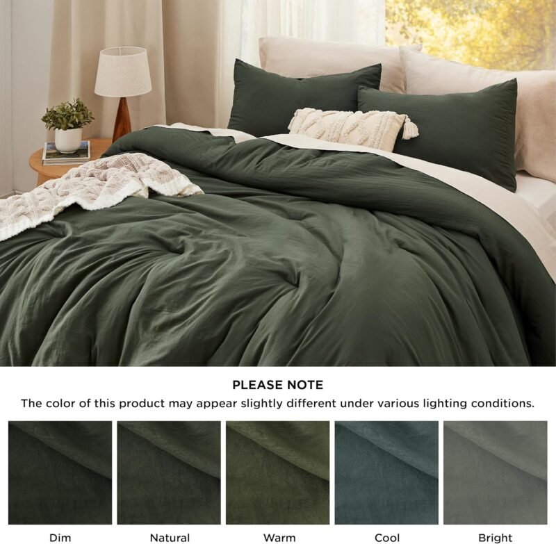 Bedsure Queen Size Comforter Set, Dark Green Soft Prewashed Bedding for All Seasons, 3 Pieces GentleSoft™ Warm Down Alternative Bed Set, 1 Lightweight Comforter (90"x90") and 2 Pillowcases (20"x26") - Image 7