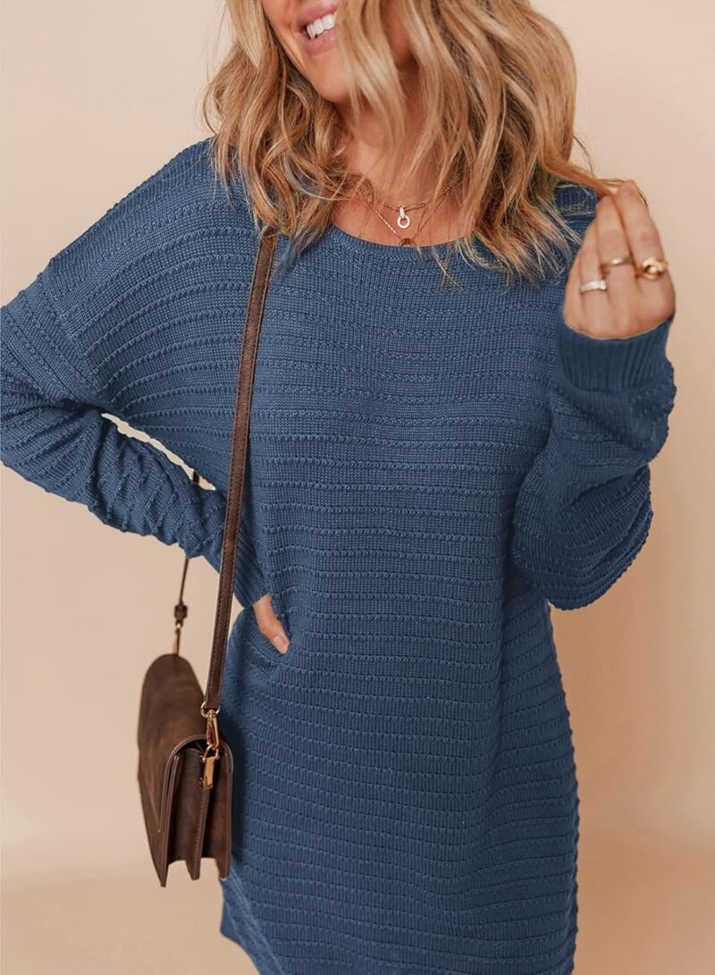 Dokotoo Womens Sweater Dresses 2024 Trendy Casual Crew Neck Long Sleeve Textured Pullover Knit Dress - Image 4