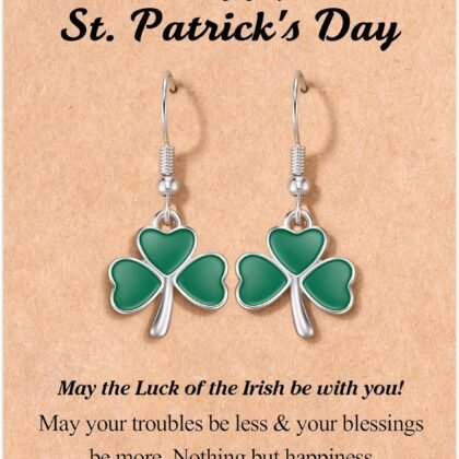 FYUKISS St Patricks Day Earrings/Bracelets for Women Girls with Design Cards, Irish Green Clover Earrings, Clover Charm Beaded Bracelet for St Patricks Day Gift Festive Costume Party Accessory