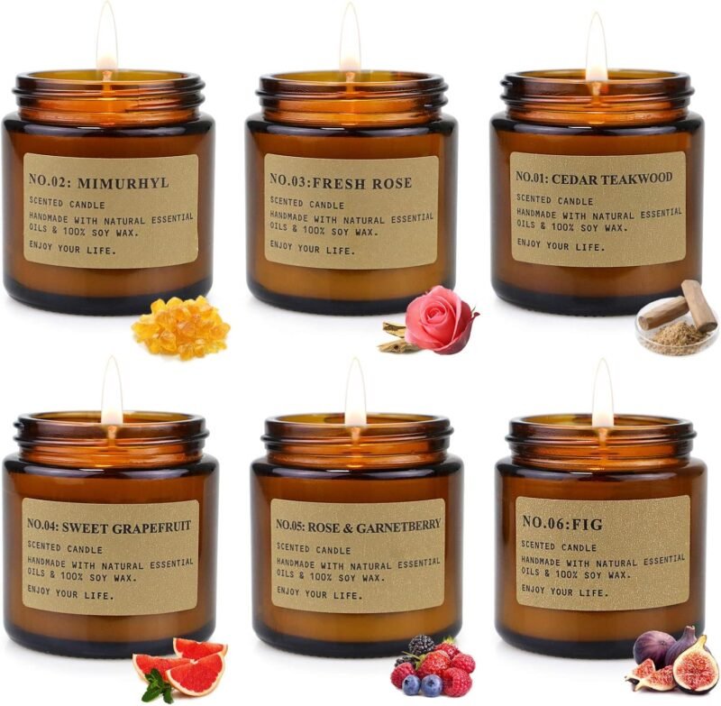 6 Pack Candles for Home Scented Aromatherapy Candle Gift Set for Women Soy Wax Long Lasting Amber Jar Candles Gift for Birthday Mother's Thanksgiving Day Present - Image 2